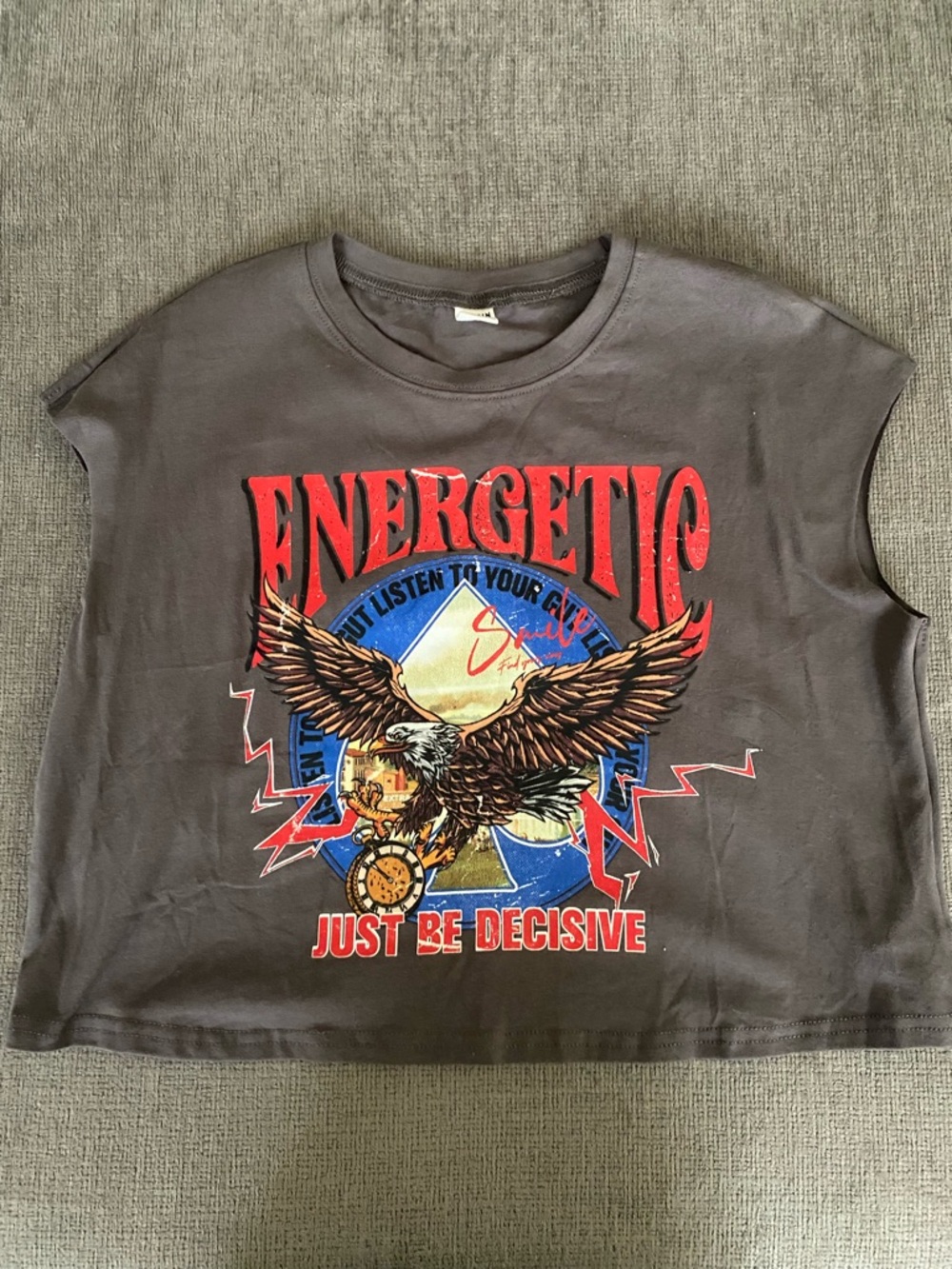SHEIN Black Graphic Eagle Tank with Red Accents